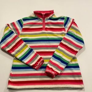 Lands’ End pink, blue, green striped quarter zip pullover. Girls size large